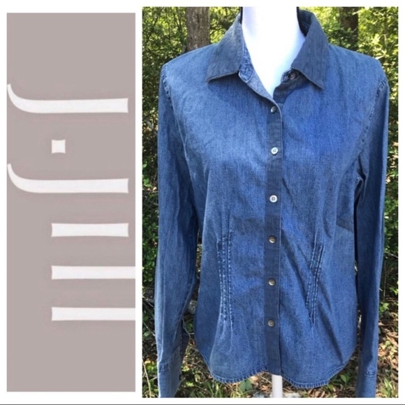 J Jill Blue Denim Pleated Shirt Size M - Picture 10 of 10